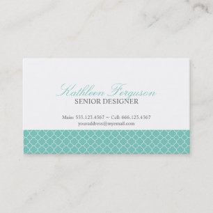Quatrefoil teal blue clover modern pattern business card
