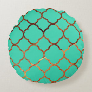 Quatrefoil Teal Blue Sandstone Patterns Christmas Round Cushion