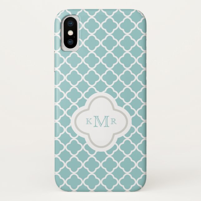 Quatrefoil Teal White Pattern Stylish Monogram Case-Mate iPhone Case (Back)