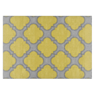 Quatrefoil yellow and grey cutting board