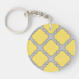 Quatrefoil yellow and grey key ring