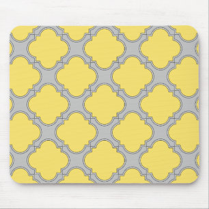 Quatrefoil yellow and grey mouse pad
