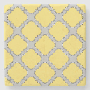 Quatrefoil yellow and grey stone coaster