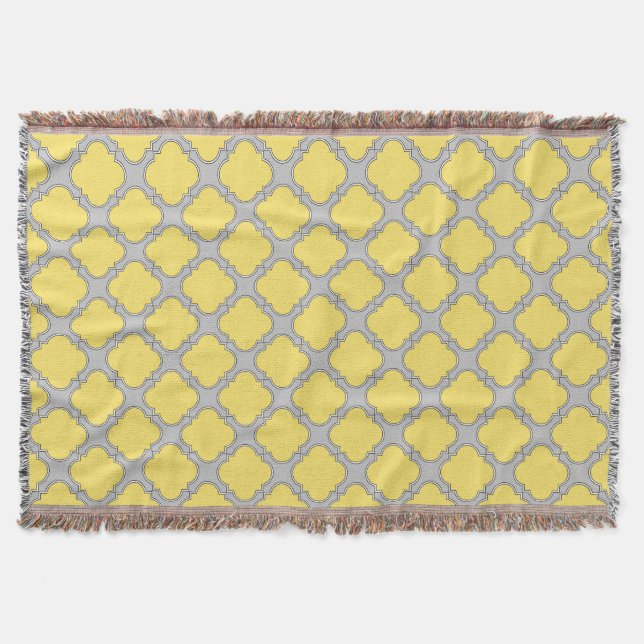 Quatrefoil yellow and grey throw blanket (Front)