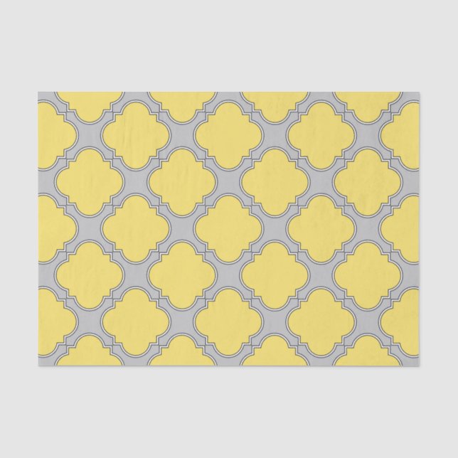 Quatrefoil yellow and grey tissue paper (Front)