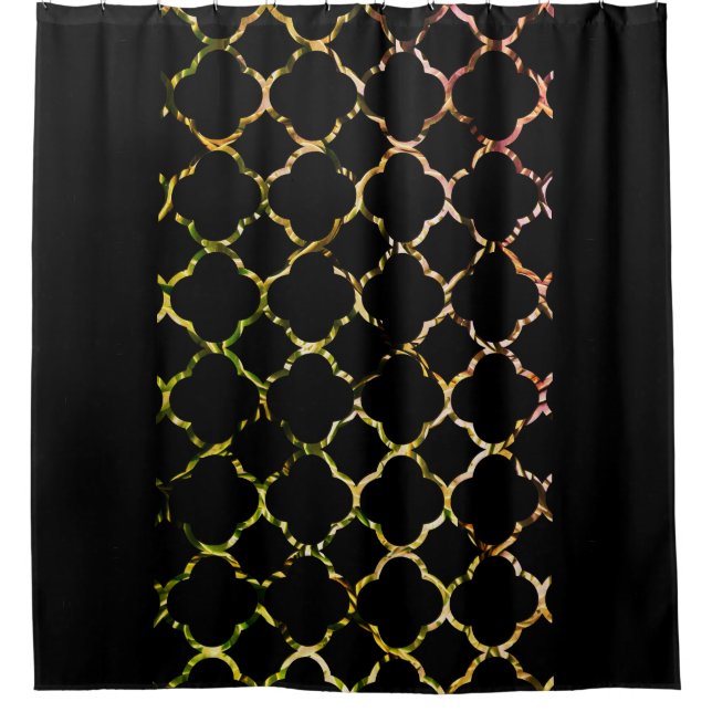 QuatrefoilPatterns Green Golden Glitter Black Cool Shower Curtain (Front)