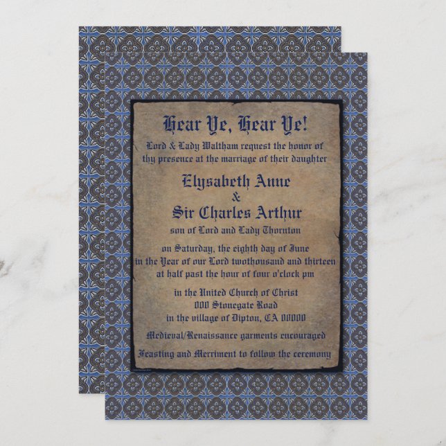 Quatrefoils Gold on Blue Invitation (Front/Back)