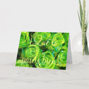 ¡Qué lo paséis bien! Spanish Easter Green Roses Holiday Card