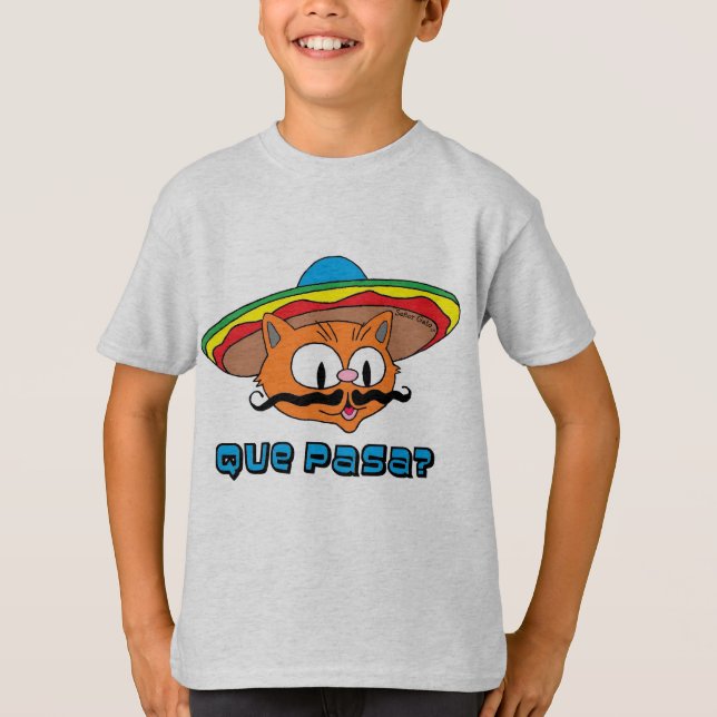 Que Pasa Señor Gato™ Cartoon Moustache Cat T-Shirt (Front)