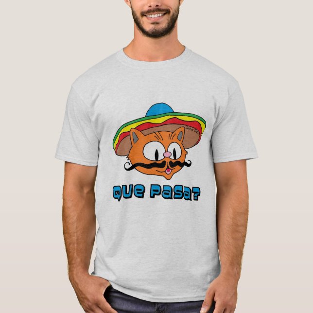 Que Pasa Señor Gato™ Cartoon Moustache Cat T-Shirt (Front)