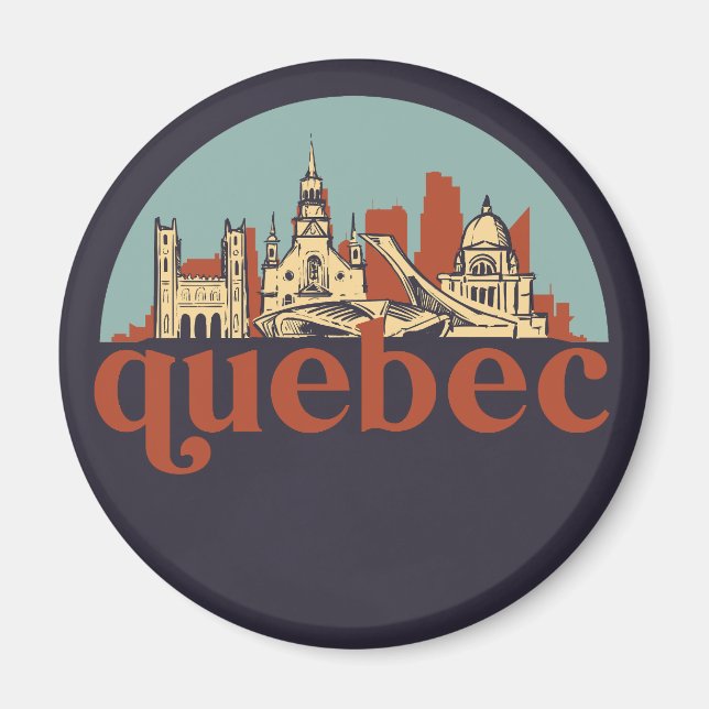 Quebec Canada Retro City Skyline Cityscape Art Magnet (Front)