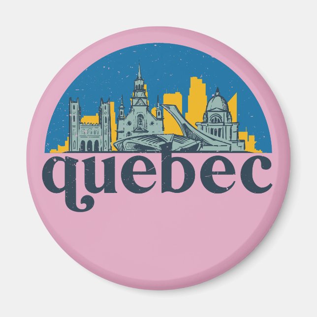 Quebec Canada Vintage City Skyline Cityscape Art Magnet (Front)
