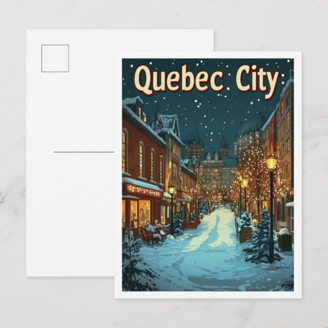 Quebec City Canada Art Vintage Travel Illustration Postcard (Front/Back)