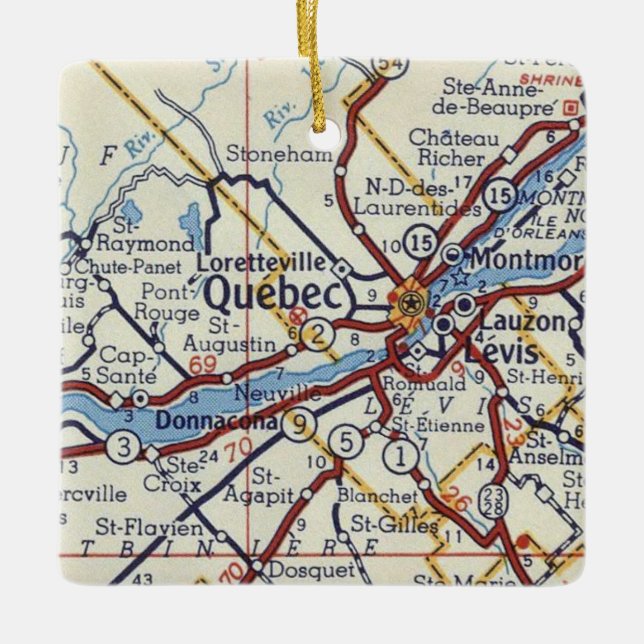 Quebec City Vintage Map Ceramic Ornament (Front)