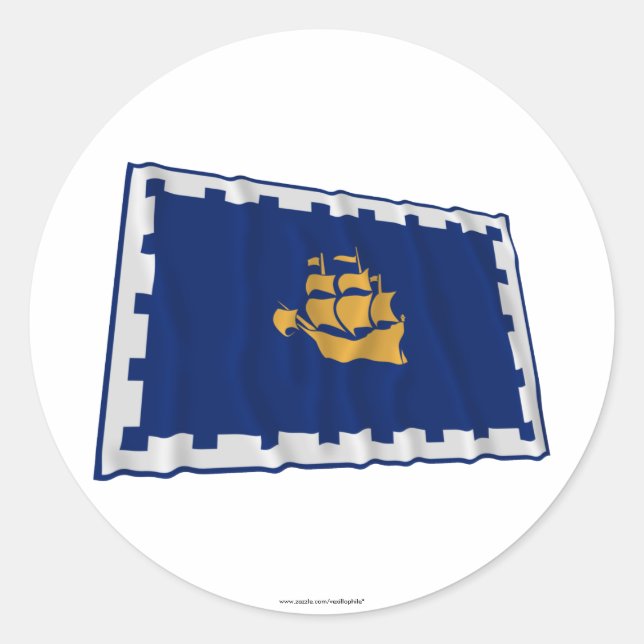 Quebec City Waving Flag Classic Round Sticker (Front)