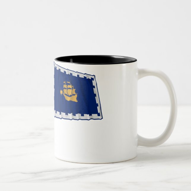 Quebec City Waving Flag Two-Tone Coffee Mug (Right)