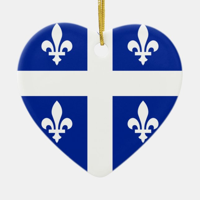 Quebec Flag Heart Ceramic Tree Decoration (Front)