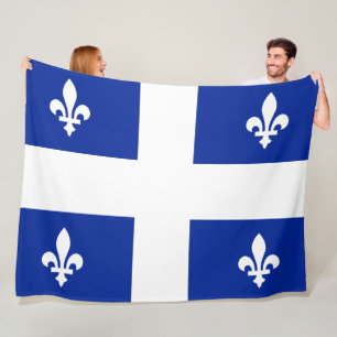 Quebec Flag PQ Qc with fleur de lys Fleece Blanket