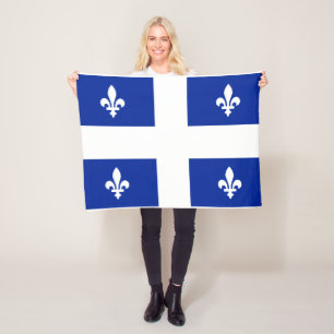 Quebec Flag PQ Qc with fleur de lys Fleece Blanket