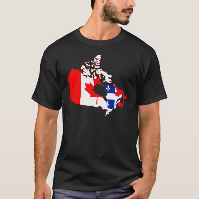 Quebec in Canada flag, map T-Shirt (Front)