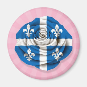 Quebec Rose Flag on Pink Magnet