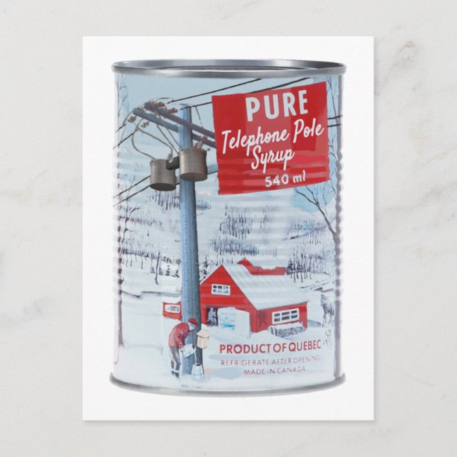 Quebec Telephone Pole Syrup Postcard (Front)