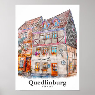 Quedlinburg Germany Travel Watercolor Hand Drawn Poster