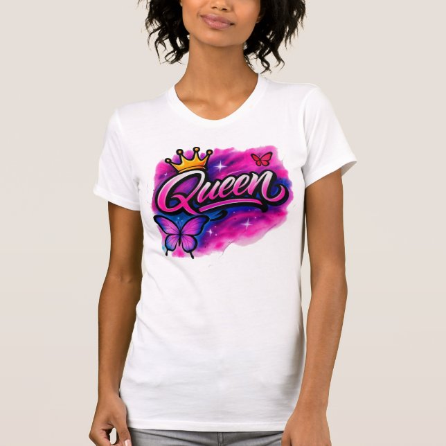 Queen Airbrush Graffiti Crown & Butterfly T-Shirt (Front)