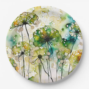 Queen Anne's Lace and Bubbles Abstract Paper Plate