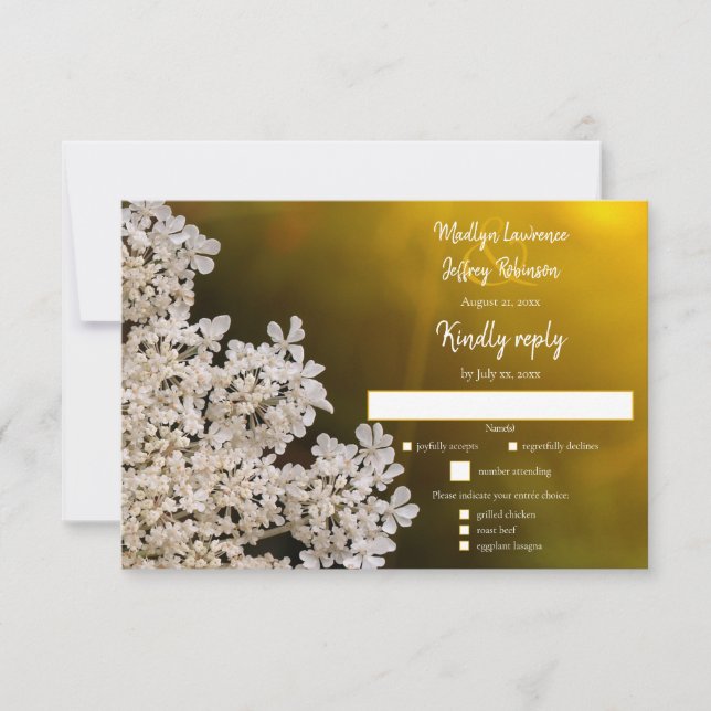 Queen Anne's lace wildflower country wedding RSVP Card (Front)