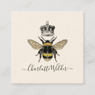 Queen Bee And Crown Handwritten Signature On Cream Square Business Card