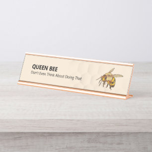 Queen Bee and Honeycomb Watermark Satin Gold  Desk Name Plate