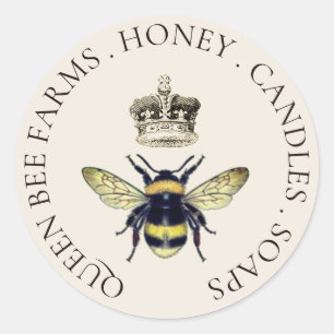 Queen Bee And Regal Crown Cream Apiary Classic Round Sticker