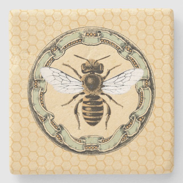 Queen Bee and Vintage Frame 1 Stone Coaster (Front)