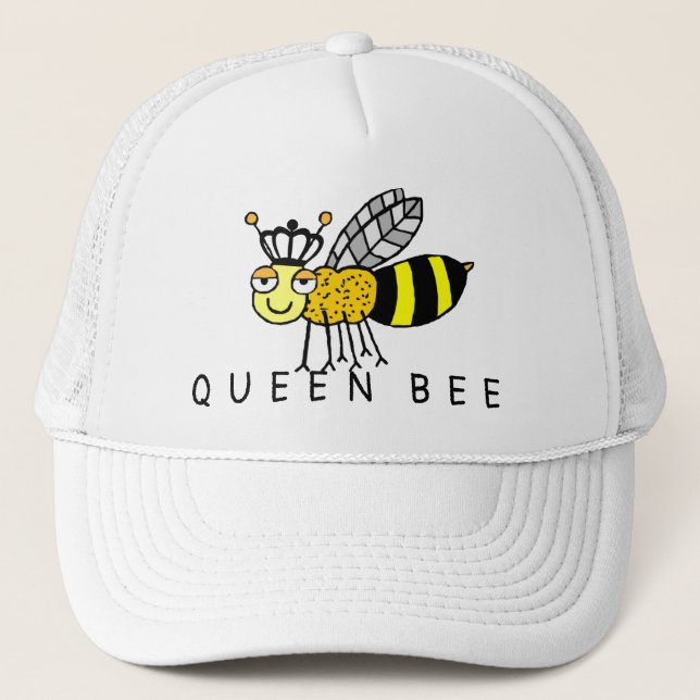 Queen Bee Black Crown Trucker Hat (Front)