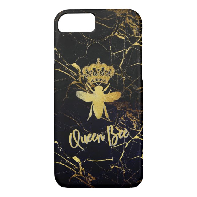 QUEEN BEE Black & Gold Marble IPhone CASE (Back)