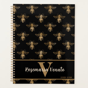 Queen Bee Black Gold Pattern Design Planner