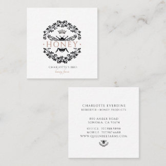 Queen Bee Black White Gold Beekeeper Honey Apiary Square Business Card