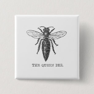 Queen Bee Bug Insect Antique Illustration 15 Cm Square Badge