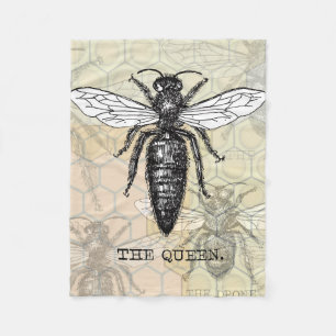 Queen Bee Bug Insect Antique Illustration Fleece Blanket