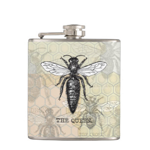 Queen Bee Bug Insect Antique Illustration Hip Flask
