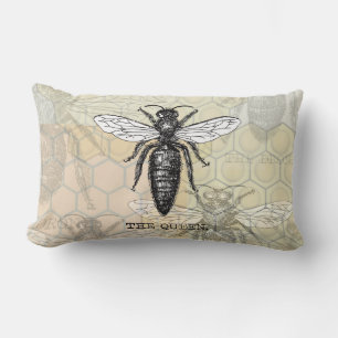 Queen Bee Bug Insect Antique Illustration Lumbar Cushion