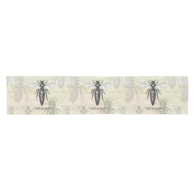 Queen Bee Bug Insect Antique Illustration Short Table Runner (Horizontal)