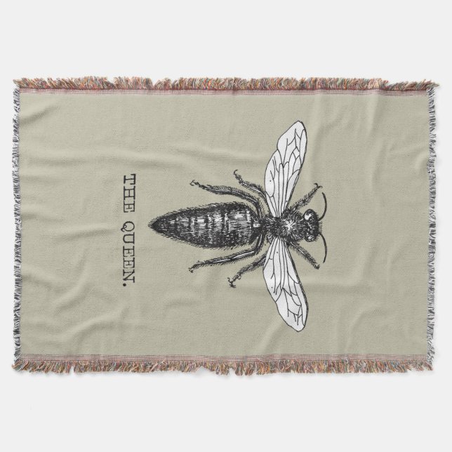Queen Bee Bug Insect Antique Illustration Throw Blanket (Front)