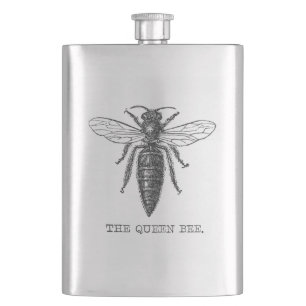 Queen Bee Bug Insect Bees Illustration Hip Flask