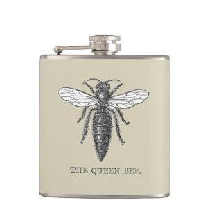Queen Bee Bug Insect Bees Illustration Hip Flask