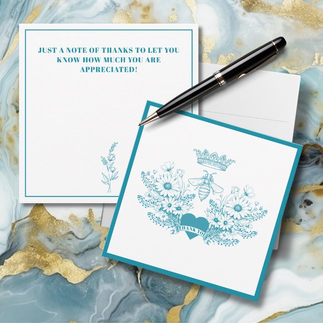 Queen Bee | Crown Bee Teal Thank You Card (Creator Uploaded)