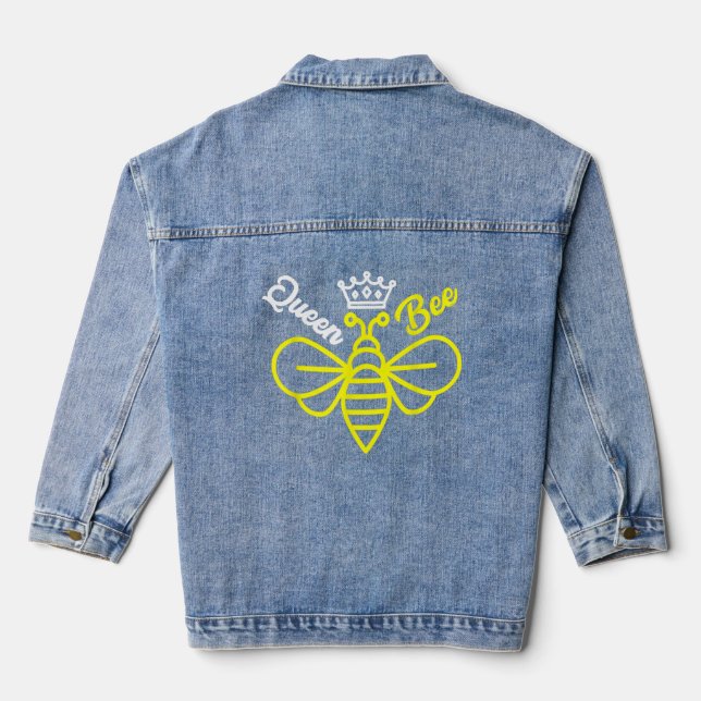 Queen Bee Crown Cute Beekeeping  Denim Jacket (Back)