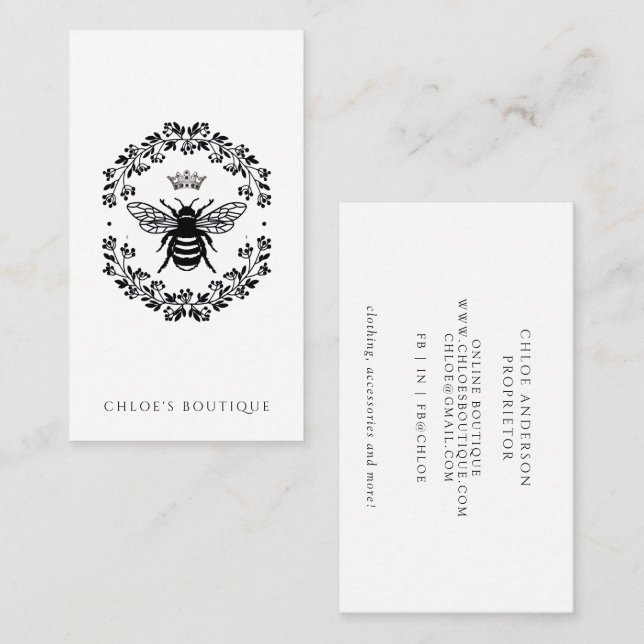 Queen Bee Crown Laurel Boutique Business Card (Front/Back)