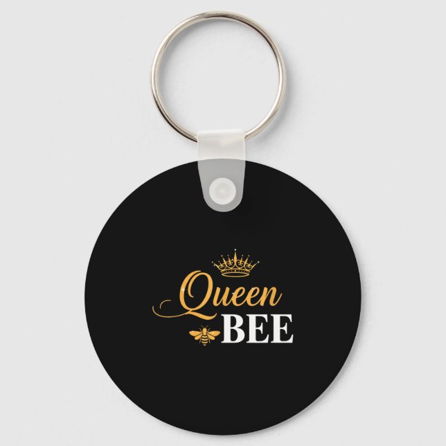 Queen bee crown script feminine nature insect love key ring (Front)